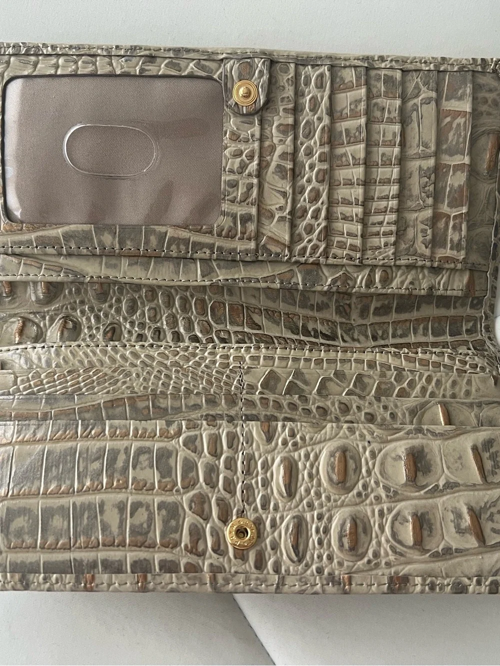 Brahmin Taupe Croc-Embossed Leather Card Holder with Gold Plate